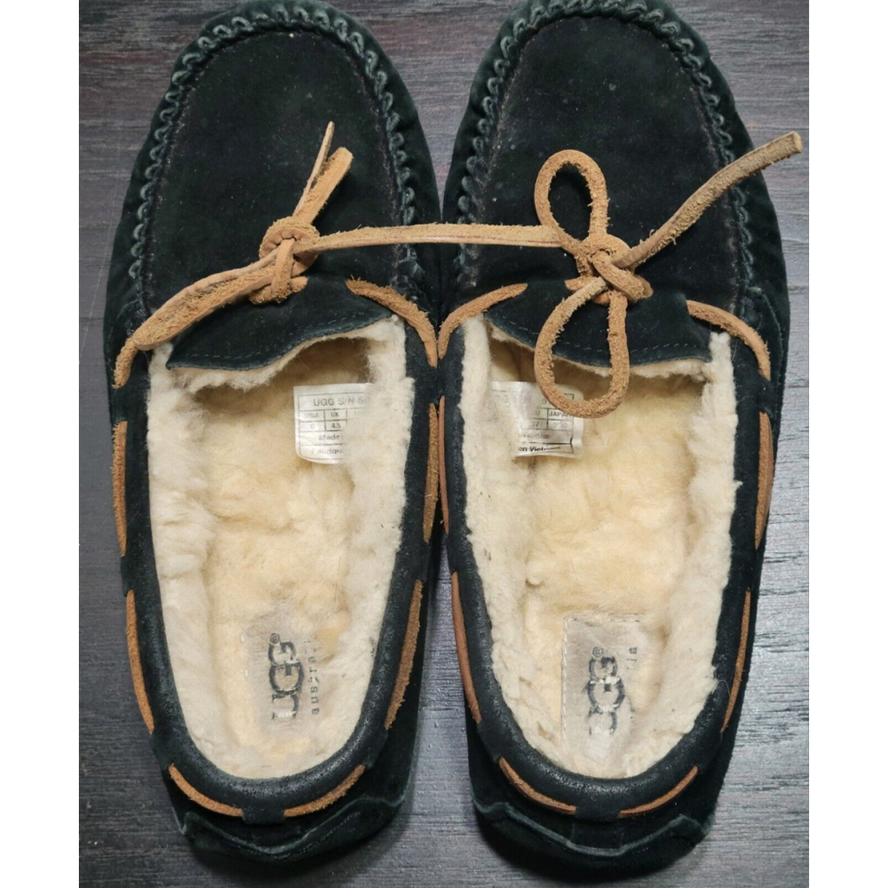 UGG Dakota Black Suede Sheepskin Lined Moccasin Slippers Women’s Size 6
